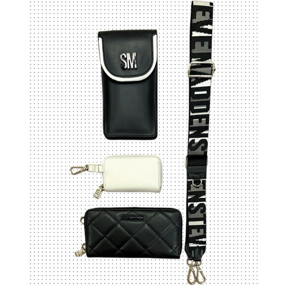 STEVE MADDEN Black Gray BEMMET Pouch WALLET Wristlet Trio CROSSBODY Bag - Picture 2 of 8